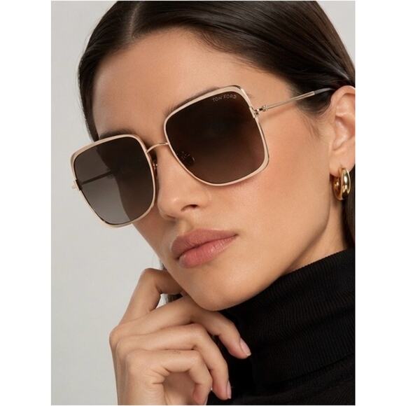 New TOM FORD FT1319 30F Gold Frame Brown Gradient Square Sunglasses Authentic